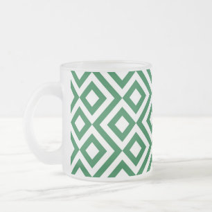 Caneca De Café Vidro Jateado Verde e Branco Meander