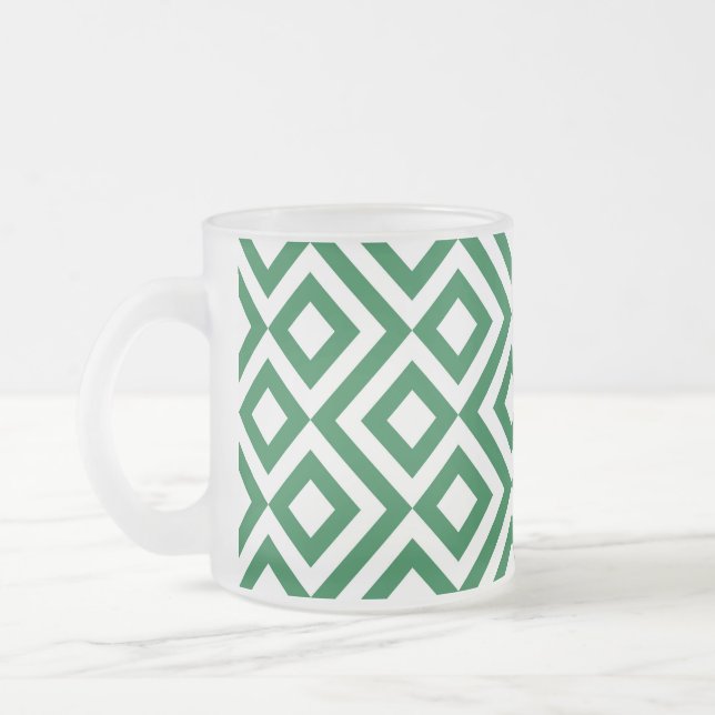 Caneca De Café Vidro Jateado Verde e Branco Meander (Esquerda)
