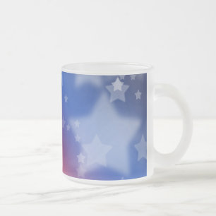 Caneca De Café Vidro Jateado Vermelho Branco e Estrelas Azuis Fosco Mug Patriót