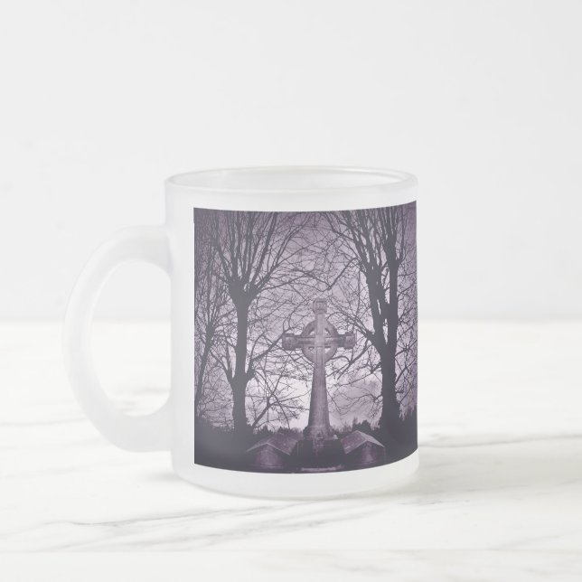 Caneca De Café Vidro Jateado Versão púrpura de tombstone celta-gótica (Esquerda)