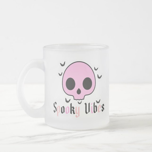 Caneca De Café Vidro Jateado Víblias assustadoras - Caveira Rosa e Bat Hallowee (Esquerda)