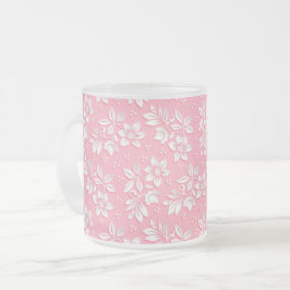Caneca De Café Vidro Jateado Vidro Branco Rosa Floral Moderno