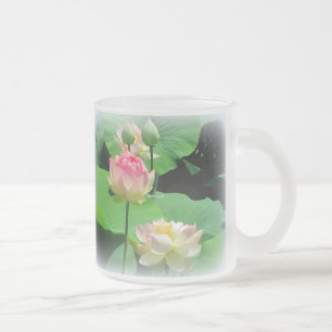 Caneca De Café Vidro Jateado Vidro de fosco bonito da flor & do botão de Lotus