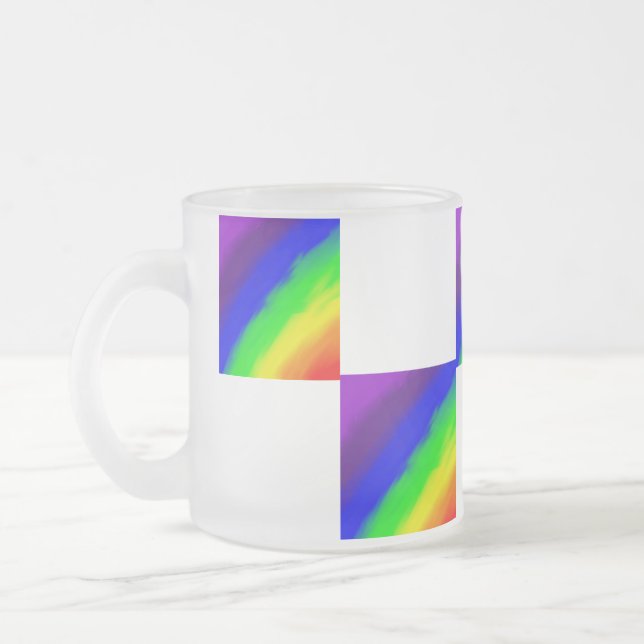 Caneca De Café Vidro Jateado Vidro Fosco Xadrez Gradiente Arco-íris (Esquerda)
