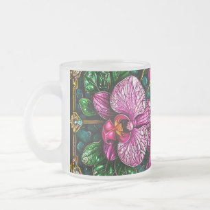 Caneca De Café Vidro Jateado Vidro Pintado com Orquídeas Rosas