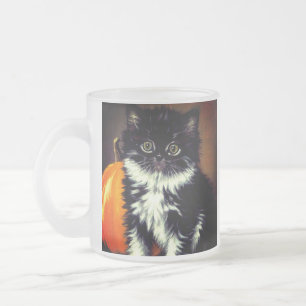 Caneca De Café Vidro Jateado Vintage Black and White Halloween Cat