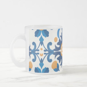 Caneca De Café Vidro Jateado Vintage Glass Tumbler Set - Blue and Brown Floral