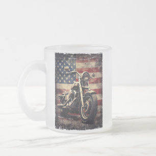 Caneca De Café Vidro Jateado Vintage Motorcycle USA Flag Retro Biker American