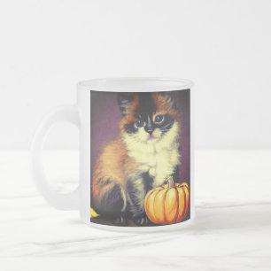 Caneca De Café Vidro Jateado Vintage Ragdoll Halloween Cat