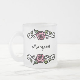Caneca De Café Vidro Jateado Vintage Rosa vermelha Vitoriana Personalizada Flor