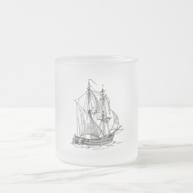 Caneca De Café Vidro Jateado Vintage Ship (Centro)