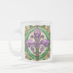 Caneca De Café Vidro Jateado Vitral Mardi Gras Fleur de lis