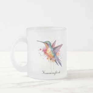 Caneca De Café Vidro Jateado Voo Colorido, beija-flor aquarela personalizado