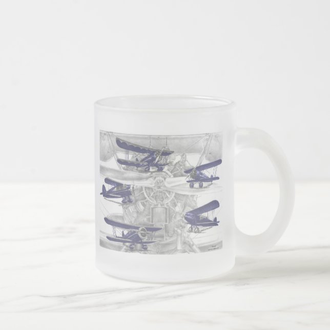 Caneca De Café Vidro Jateado Waco Biplane (Direita)