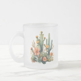 Caneca De Café Vidro Jateado Watercolor Cactus e Succult Garden