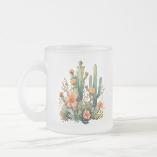 Caneca De Café Vidro Jateado Watercolor Cactus e Succult Garden