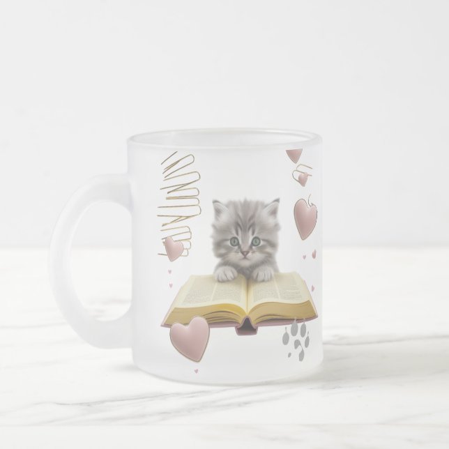 Caneca De Café Vidro Jateado Whimsical Bookworm Kitten Two-Tone Mug – Magical (Esquerda)