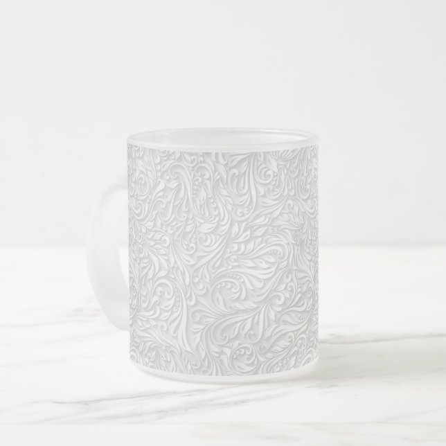 Caneca De Café Vidro Jateado White Floral (Frente Esquerda)