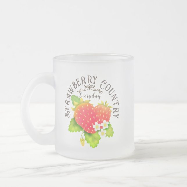 Caneca De Café Vidro Jateado White Strawberry (Esquerda)