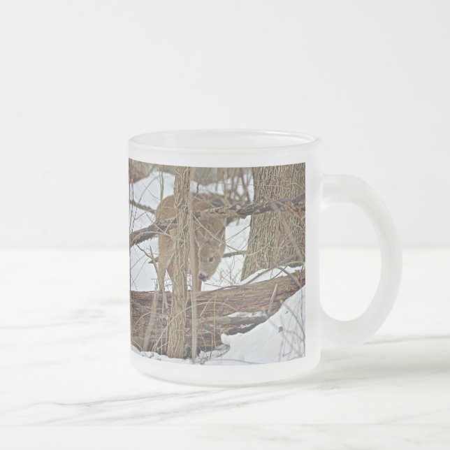 Caneca De Café Vidro Jateado Whitetail Deer Em Neve (Direita)