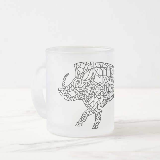 Caneca De Café Vidro Jateado Wild Boar com Runes (Frente Esquerda)