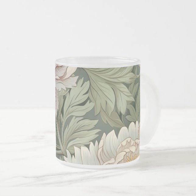 Caneca De Café Vidro Jateado William Morris Inspirou Fosco Floral (Frente Esquerda)