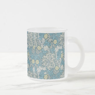 Caneca De Café Vidro Jateado William Morris, padrão art nouveau, algas, azul,f