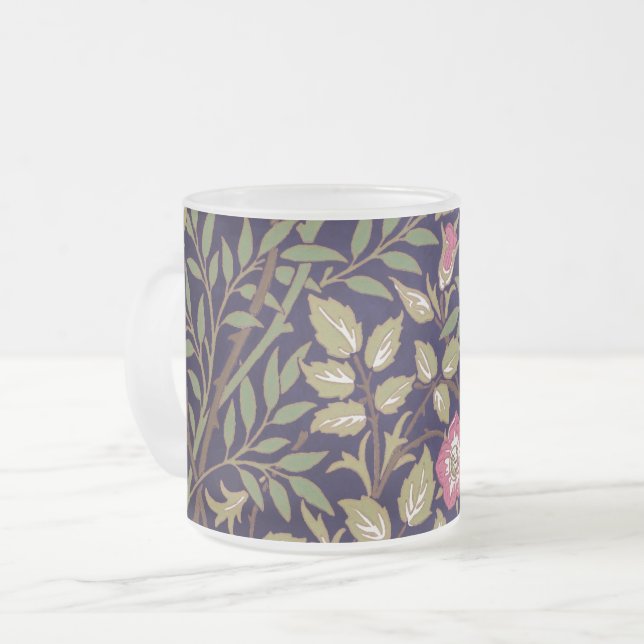 Caneca De Café Vidro Jateado William Morris Sweet Briar Floral Art Nouveau (Frente Esquerda)