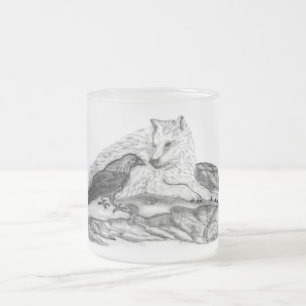 Caneca De Café Vidro Jateado Wolf e Raven - Design preto e branco