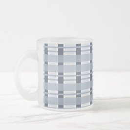Caneca De Café Vidro Jateado Xadrez Azul e Listras Tecidos