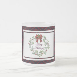 Caneca De Café Vidro Jateado Xadrez Vermelha Feliz Feriados