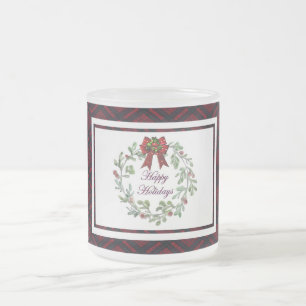 Caneca De Café Vidro Jateado Xadrez Vermelha Feliz Feriados