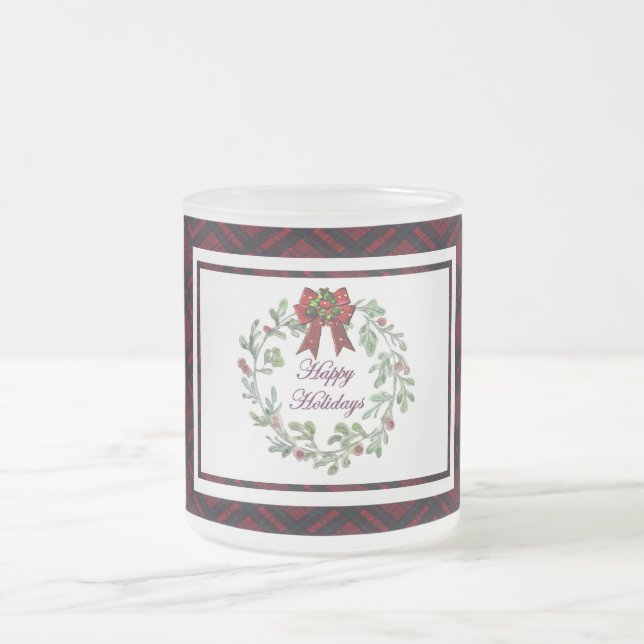 Caneca De Café Vidro Jateado Xadrez Vermelha Feliz Feriados (Centro)