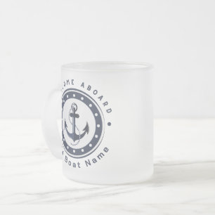 Caneca De Café Vidro Jateado Yacht club Marinho Náutico