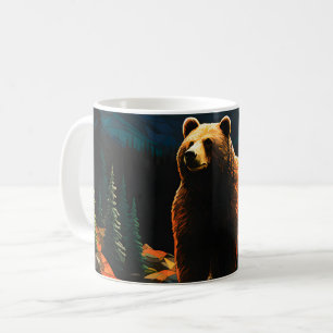 Caneca De Café Vidro Selvagem Montanha Urso Sunset