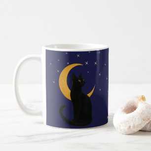 Caneca De Café Vigia da Noite - Cartão de Gato Preto do Halloween