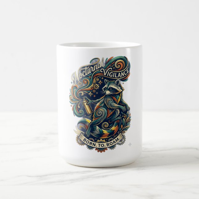 Caneca De Café Vigilância Noturna Guaxinim Manga Longa (Centro)