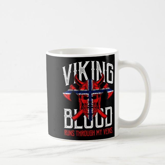 Caneca De Café Viking Blood Skull Norwegian Flag Pride Norway  (Direita)