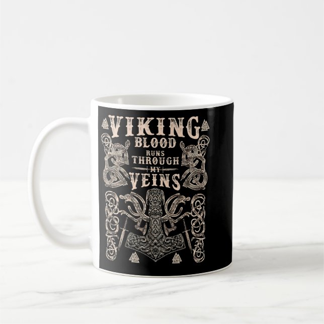 Caneca De Café Viking Hammer Viking Blood Runs Through My Veins (Esquerda)