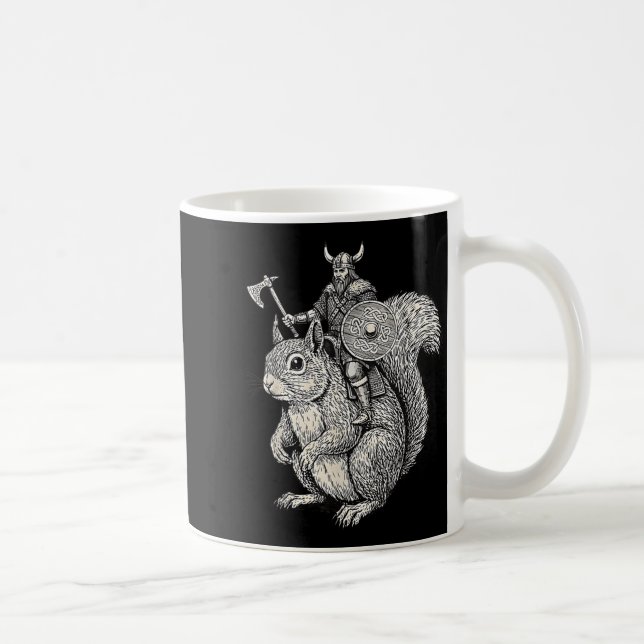 Caneca De Café Viking Riding Squirrel Funny Warrior Art  (Direita)