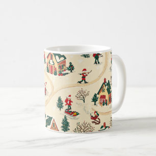 Caneca De Café Vila de Inverno Nostálgica Padrão Vermelho Verde D