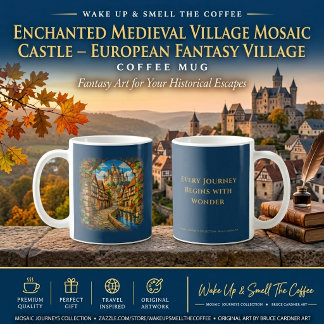 Caneca De Café Vila Medieval Encantada Mosaico Castelo