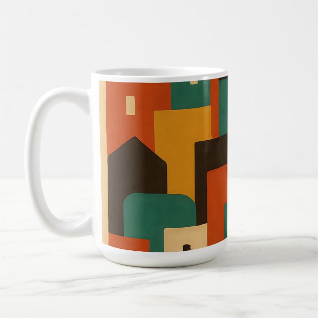 Caneca De Café Vila Mediterrânea Geométrica Abstrata (Esquerda)