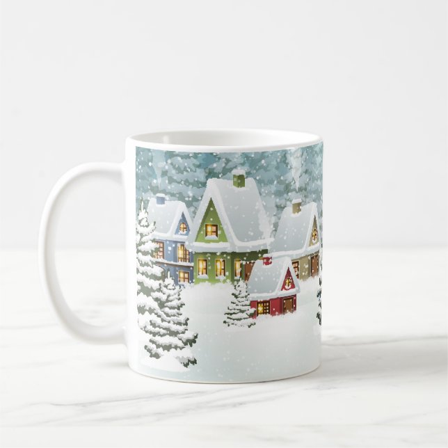 Caneca De Café Vila Paisagem de inverno com casas cobertas de nev (Esquerda)