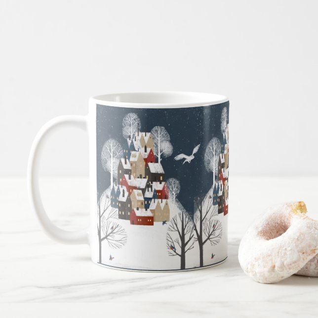 Caneca De Café Vila Rústica no Neve (Com Donut)