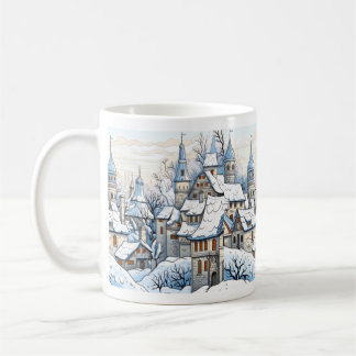 Caneca De Café Village Winter Snowy Roof tops Blue Mug
