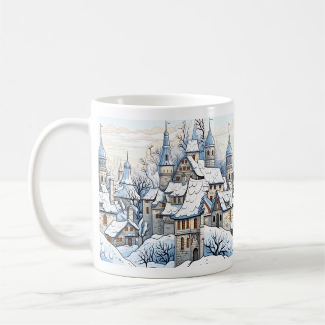 Caneca De Café Village Winter Snowy Roof tops Blue Mug (Esquerda)