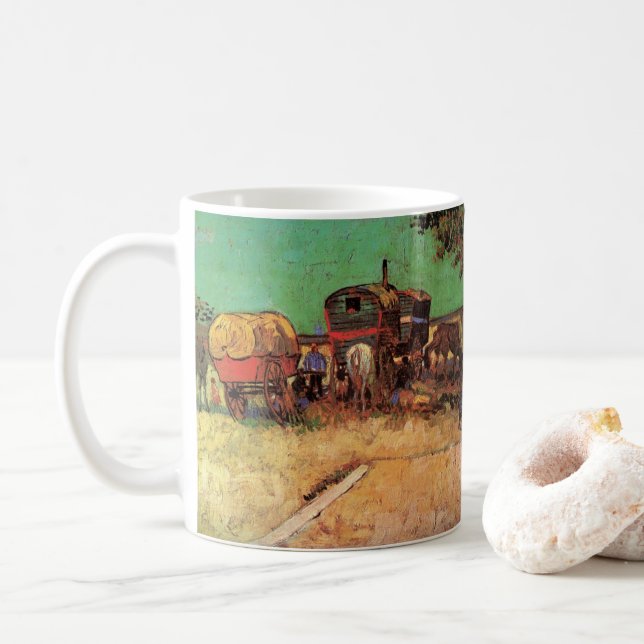 Caneca De Café Vincent van Gogh - Acampamento de Ciganos Caravana (Com Donut)