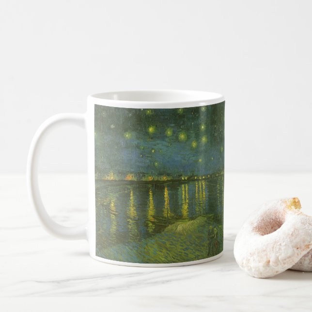 Caneca De Café Vincent van Gogh - Noite Estrelada sobre o Ródano (Com Donut)