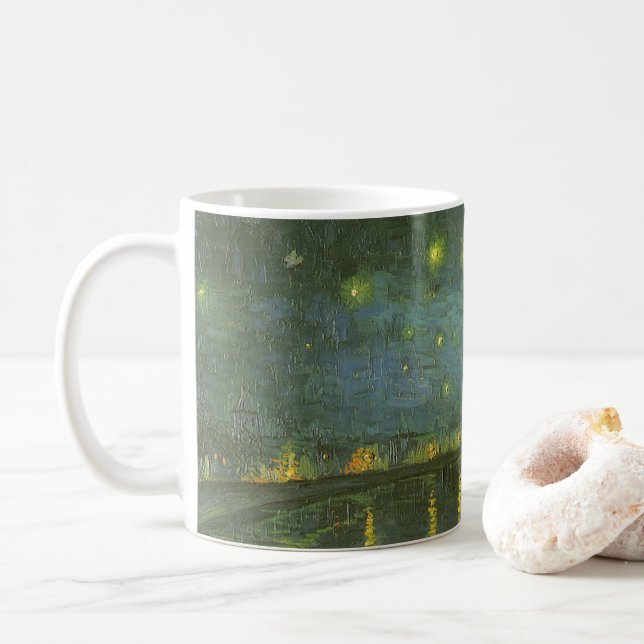Caneca De Café Vincent van Gogh - Noite Estrelada sobre o Ródano (Com Donut)